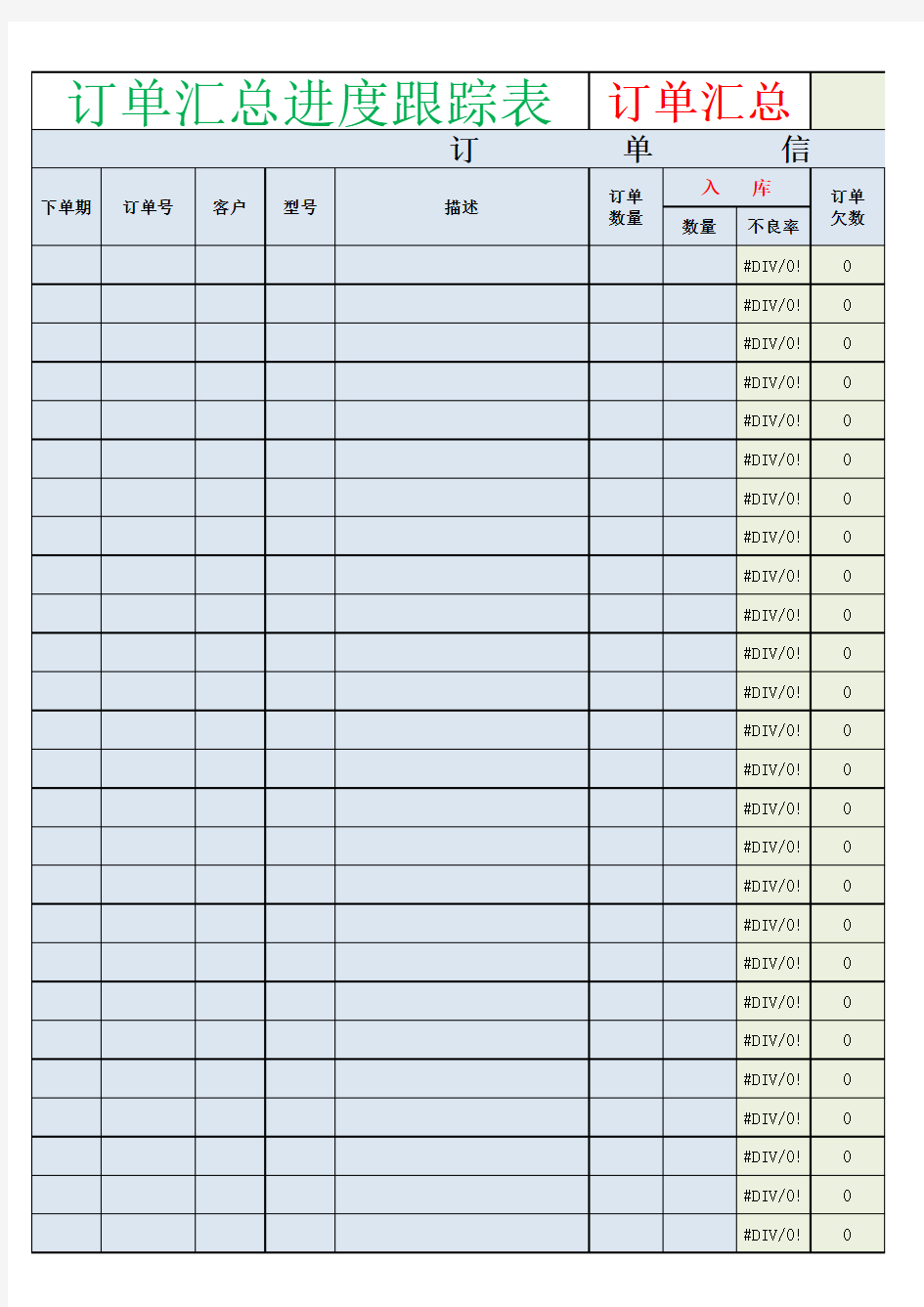 订单汇总生产进度跟踪表