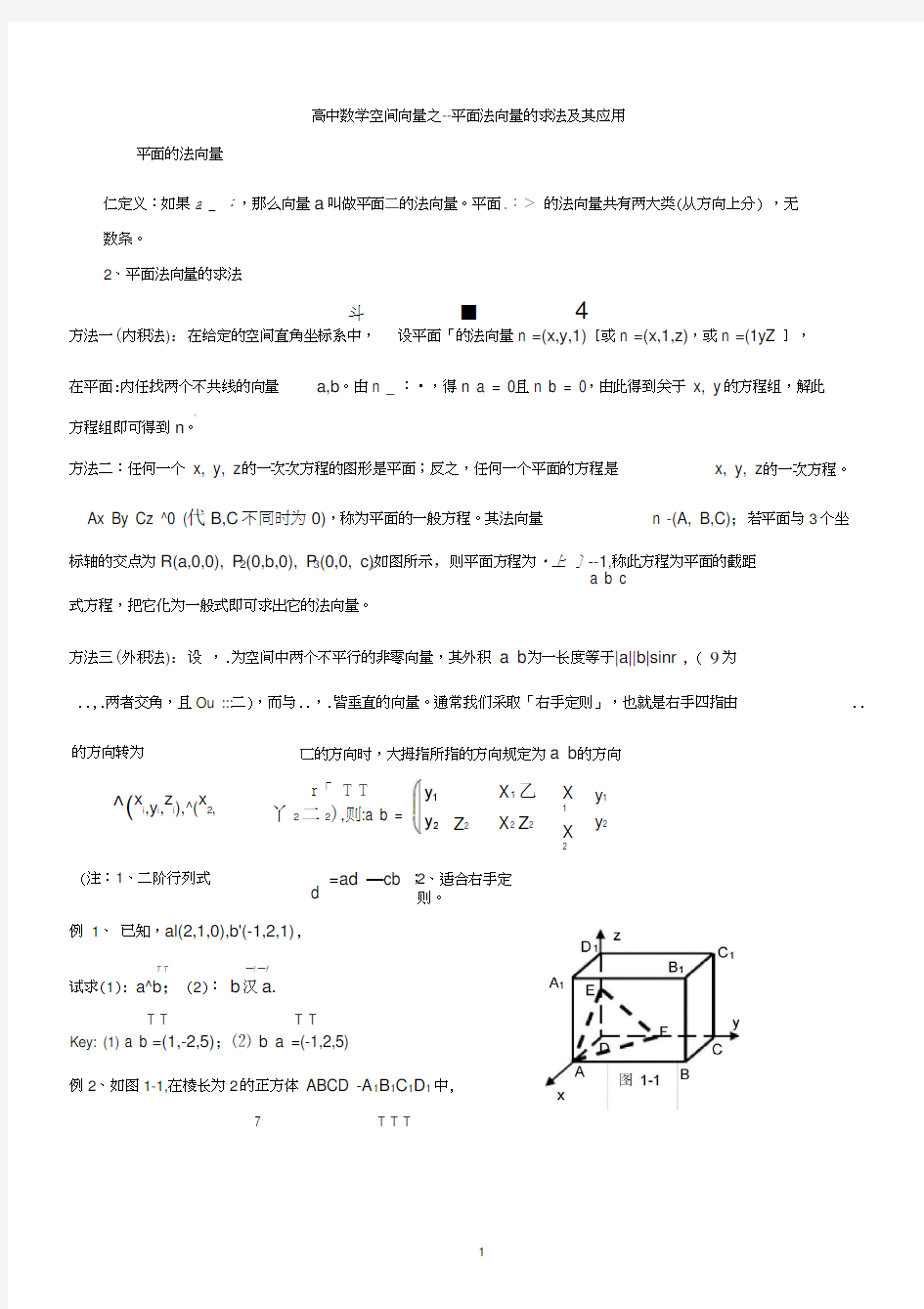 高中数学--空间向量之法向量求法及应用方法