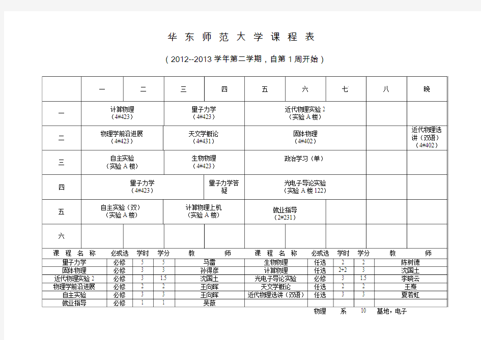 华东师范大学课程表