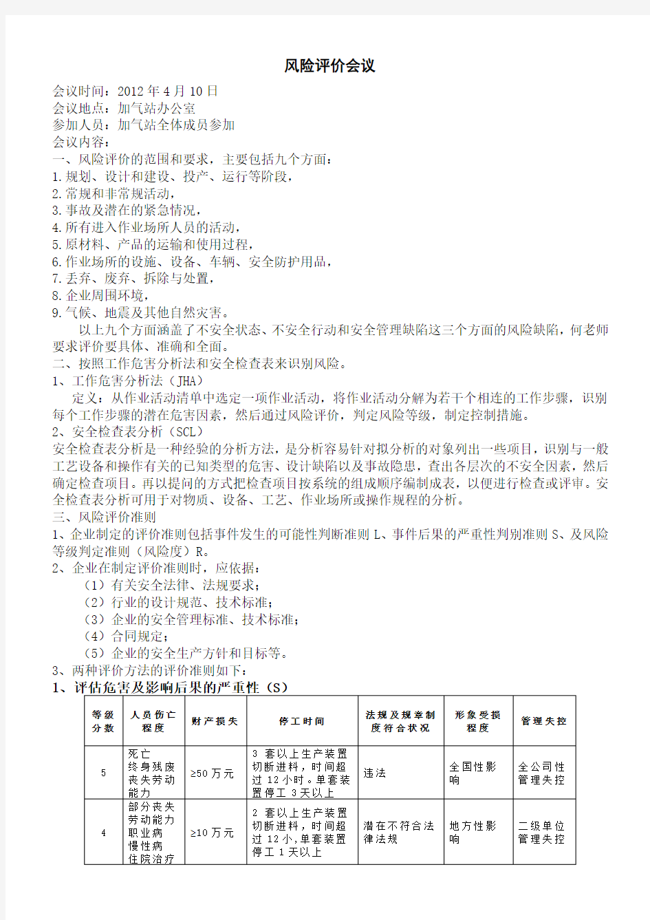 风险评价会议记录