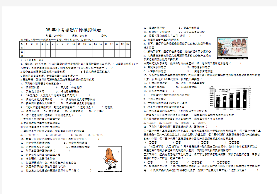 2020中考思想品德模拟试题