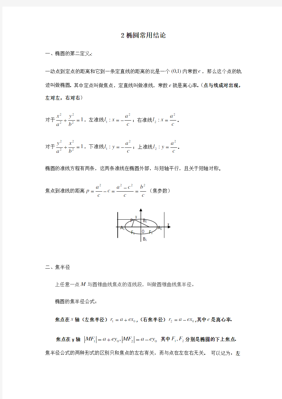 椭圆常结论及其结论(完全版)