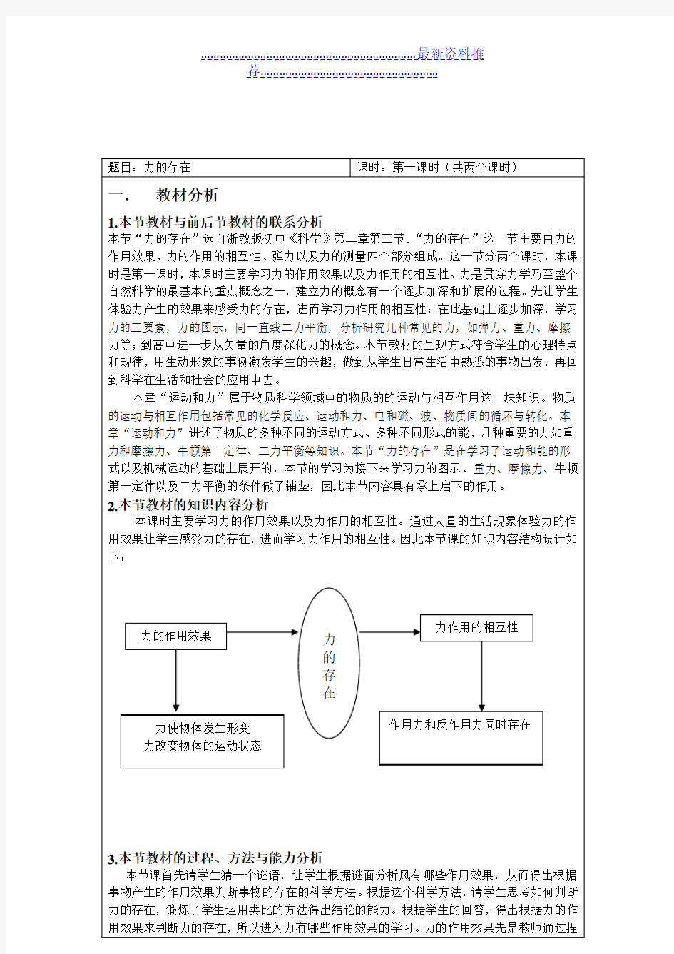 力的存在1教案教学设计