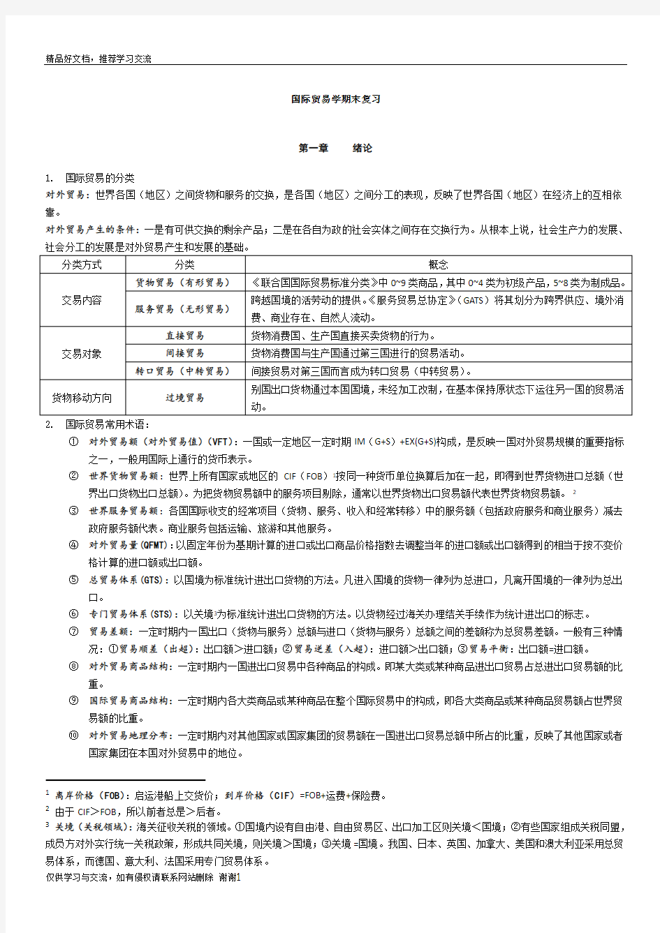 最新国际贸易学期末复习(很全很强大,期末考试必备)