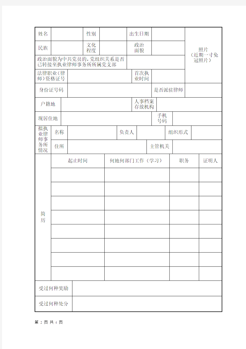 律师执业申请登记表(专职律师)