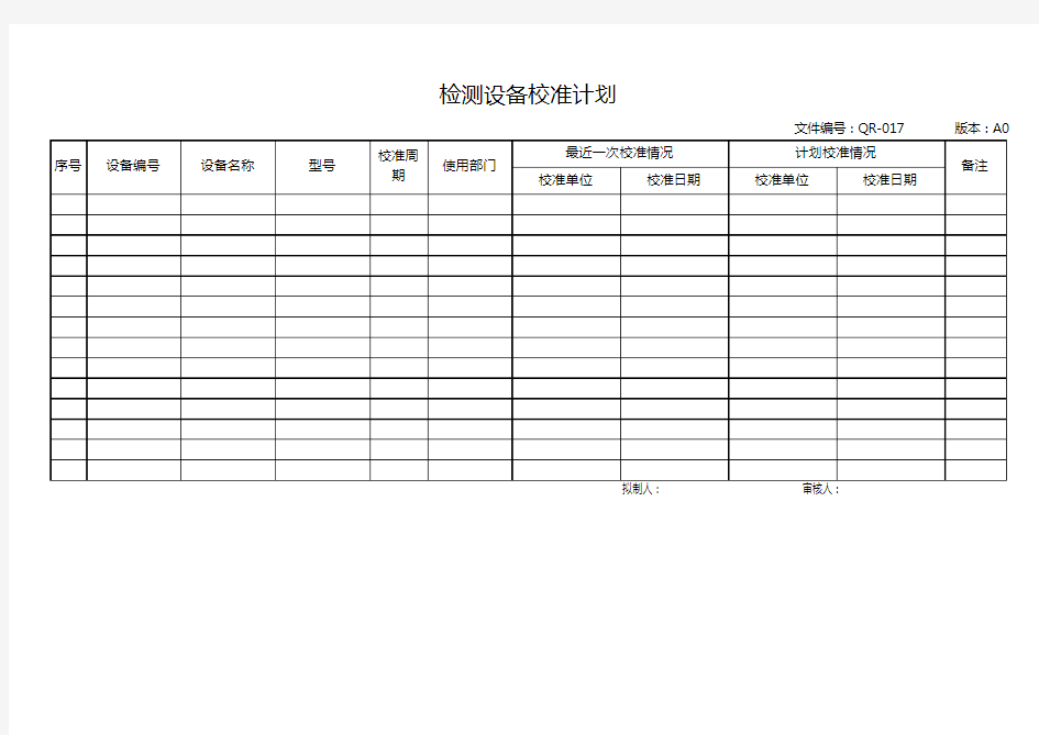 检测设备校准计划 A0