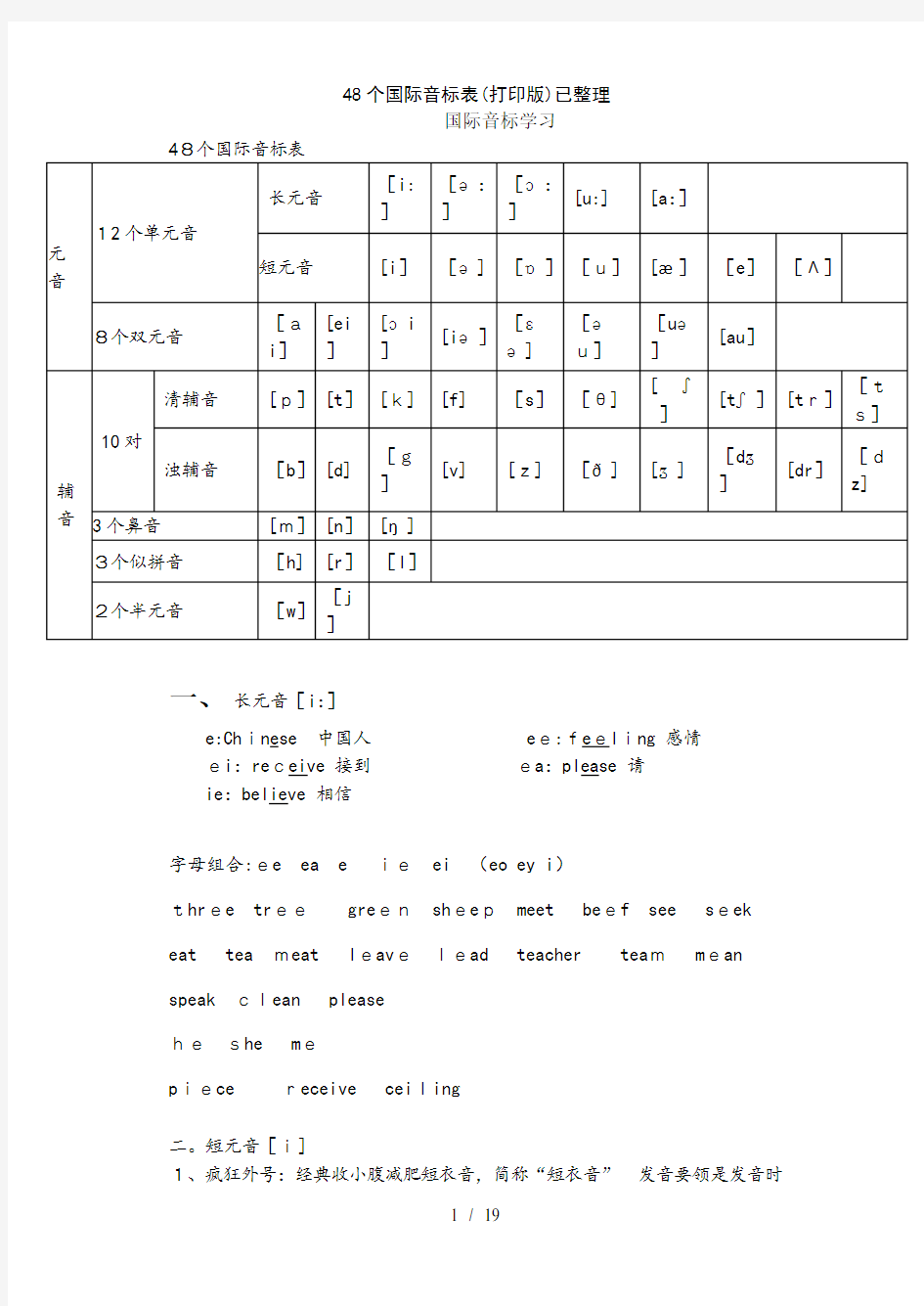 48个国际音标表已整理