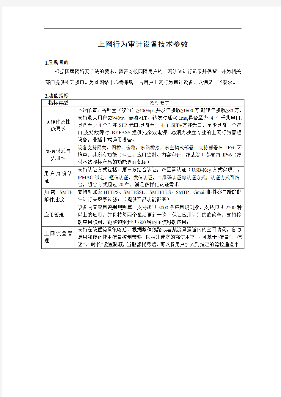 上网行为审计设备技术参数