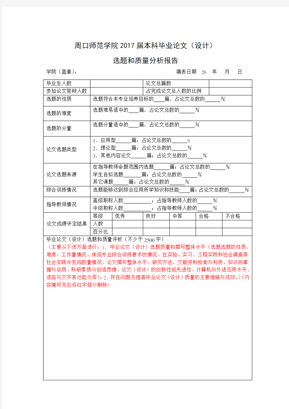 本科毕业论文(设计)选题和质量分析报告