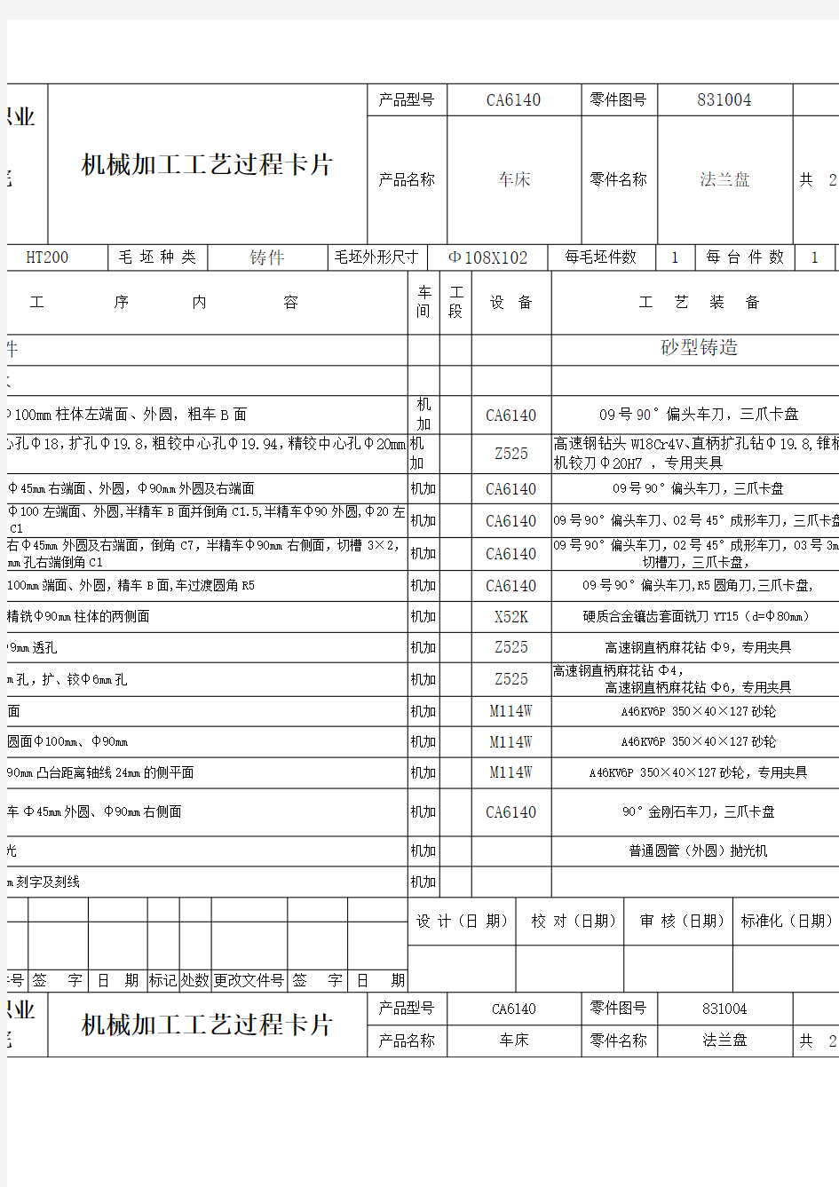 机械加工工艺卡片及工序卡片