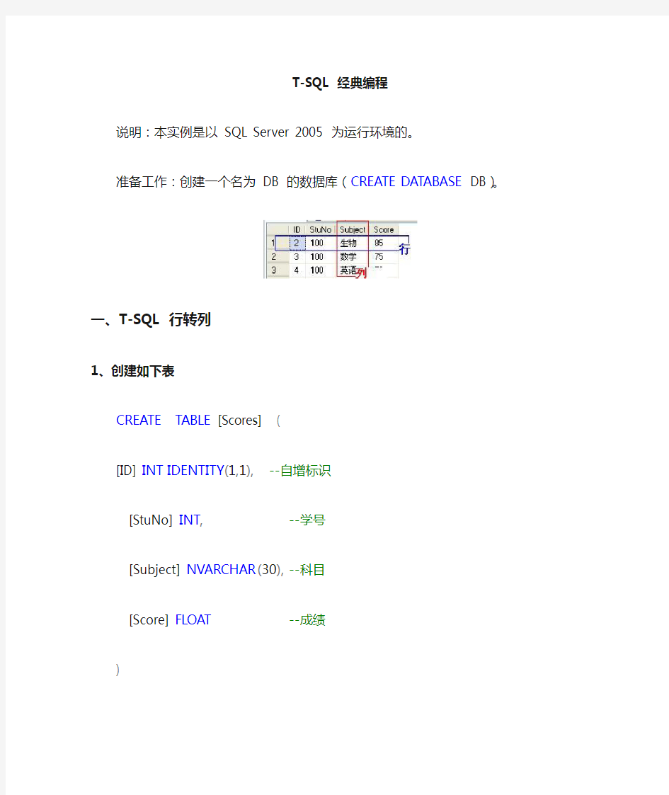 T-SQL 经典行专列、列转行,分页及存储过程