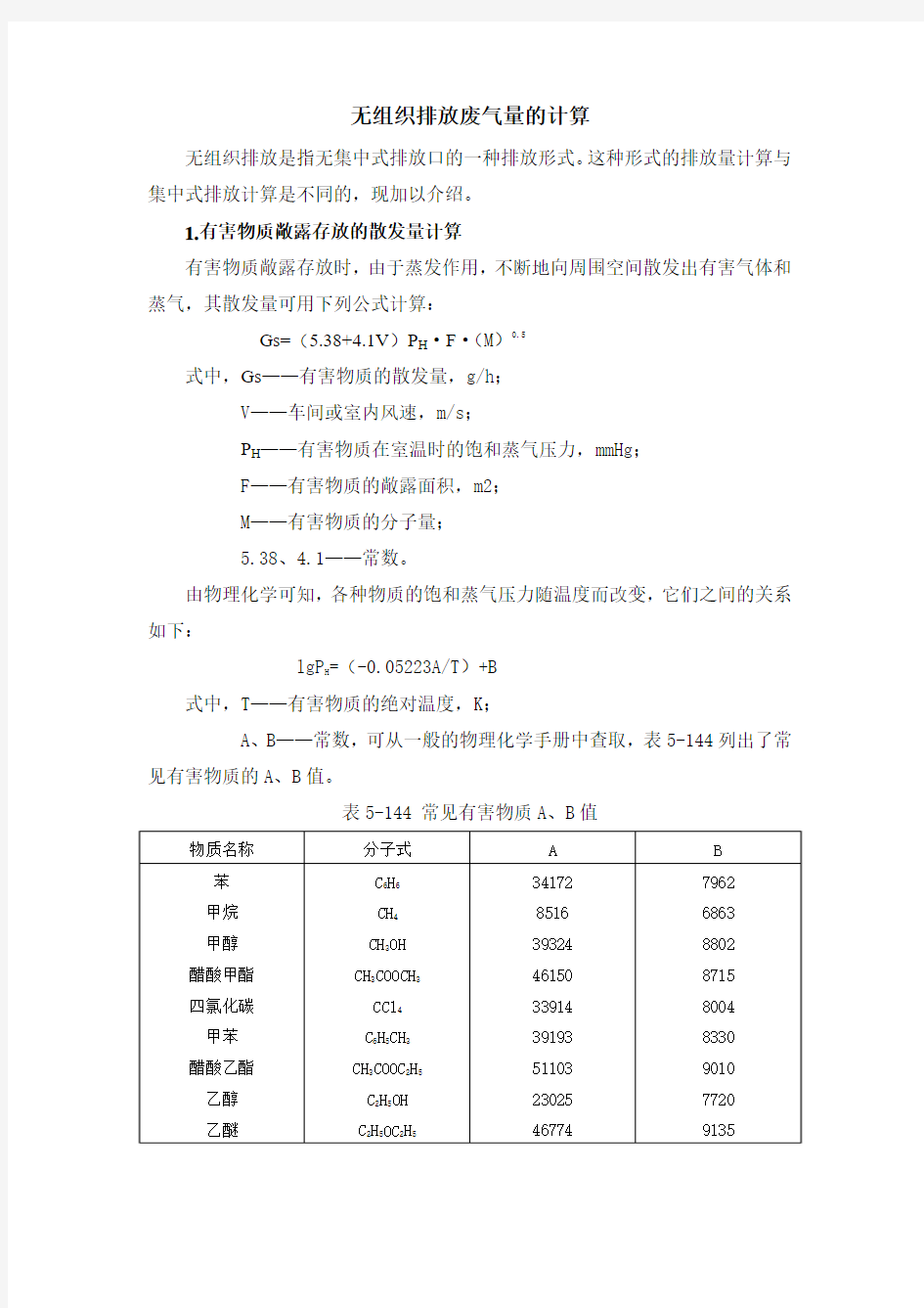 常州环保无组织排放废气量的计算