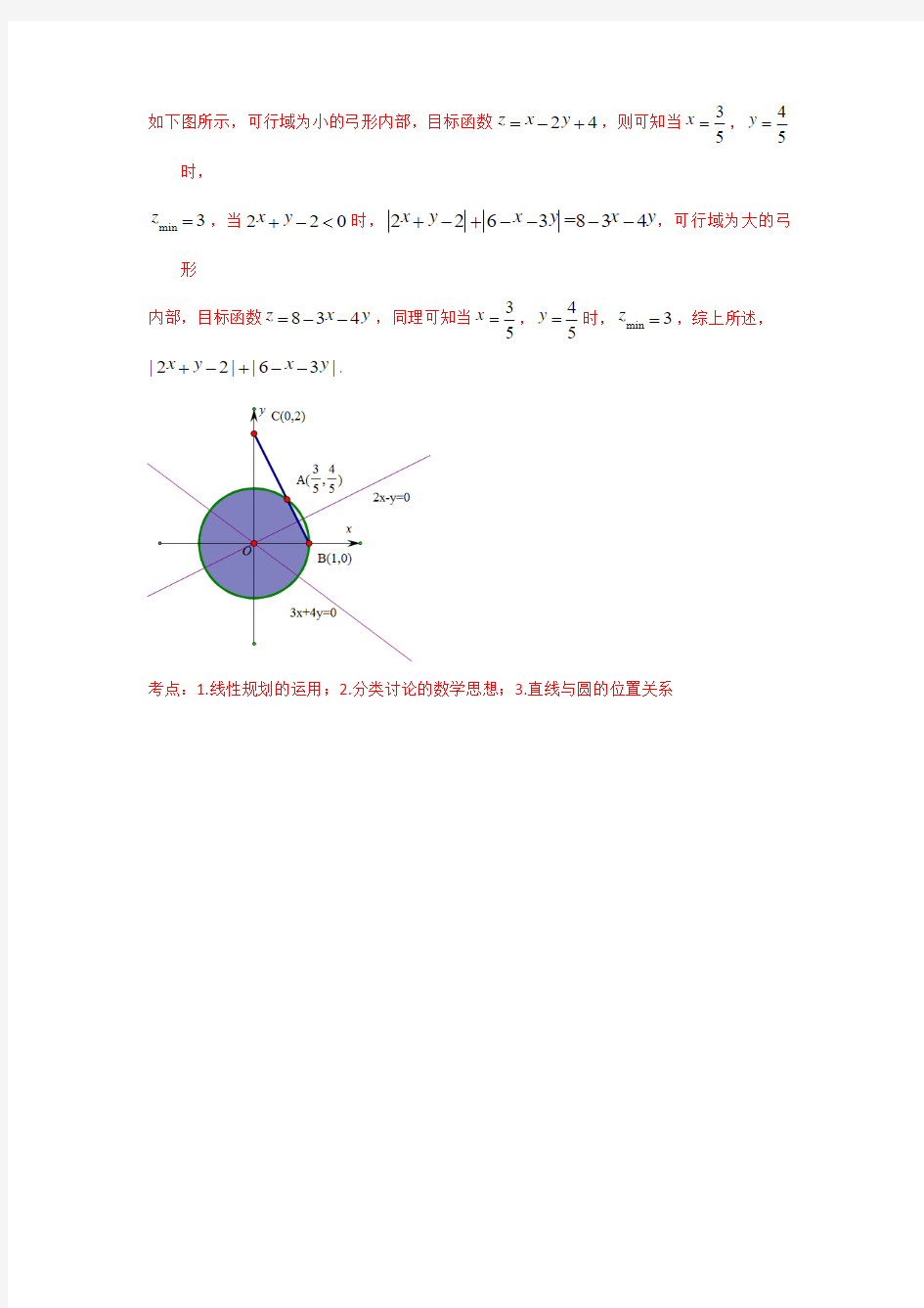 2015年高考理科数学试题汇编(含答案)：线性规划