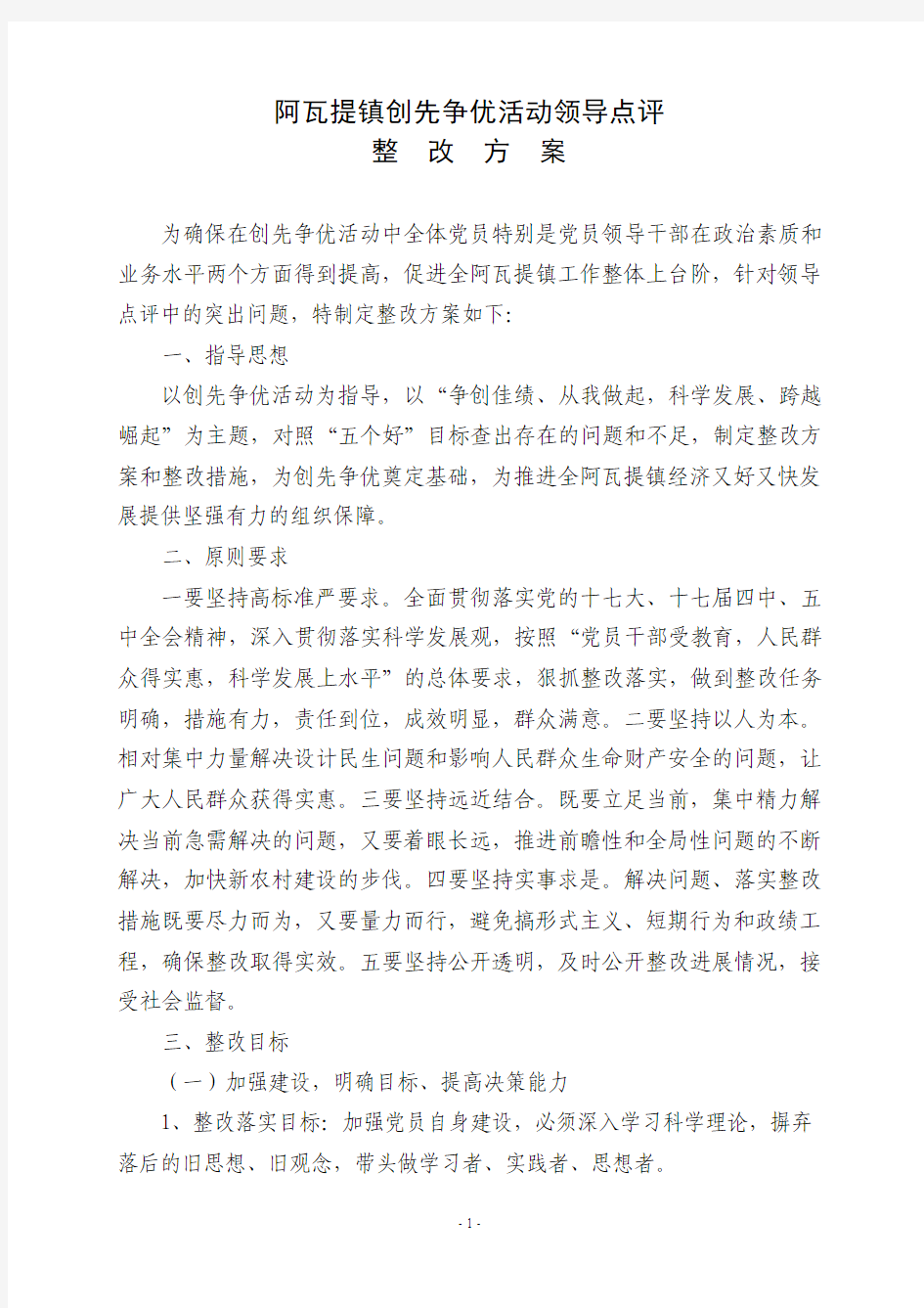 领导点评整改方案