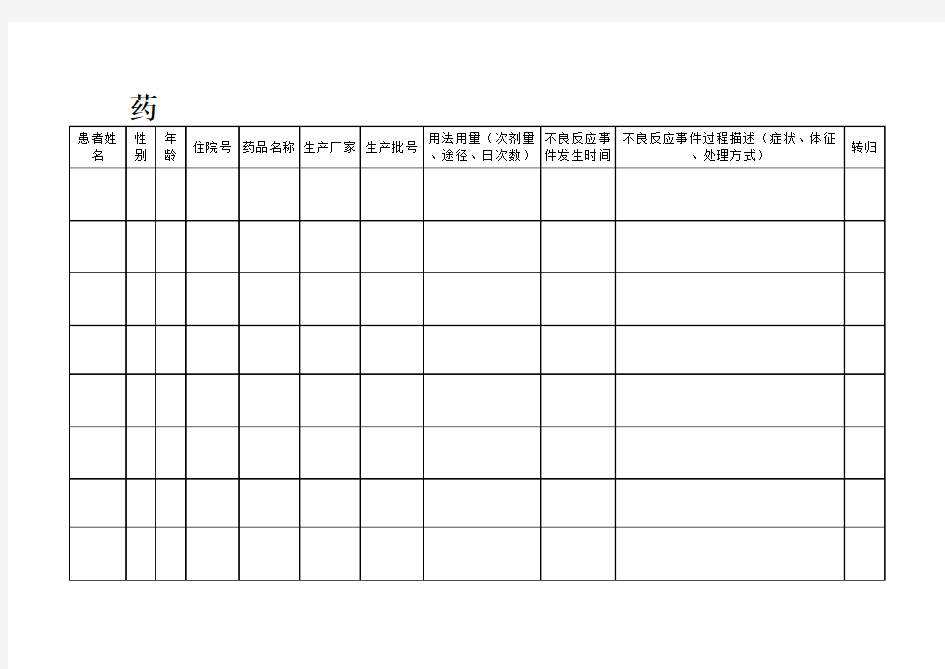 医院药品不良反应记录登记表