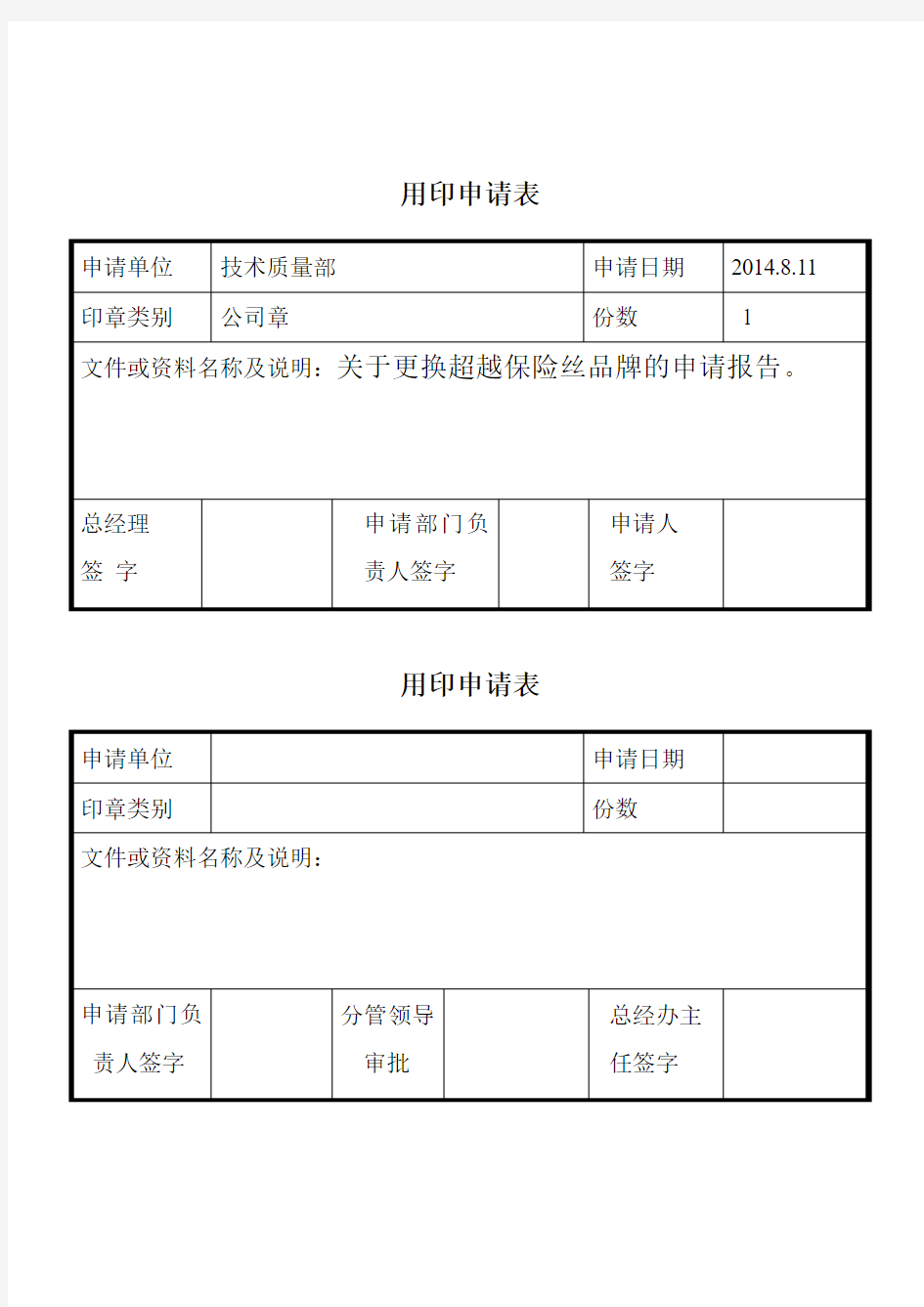 用印申请单位