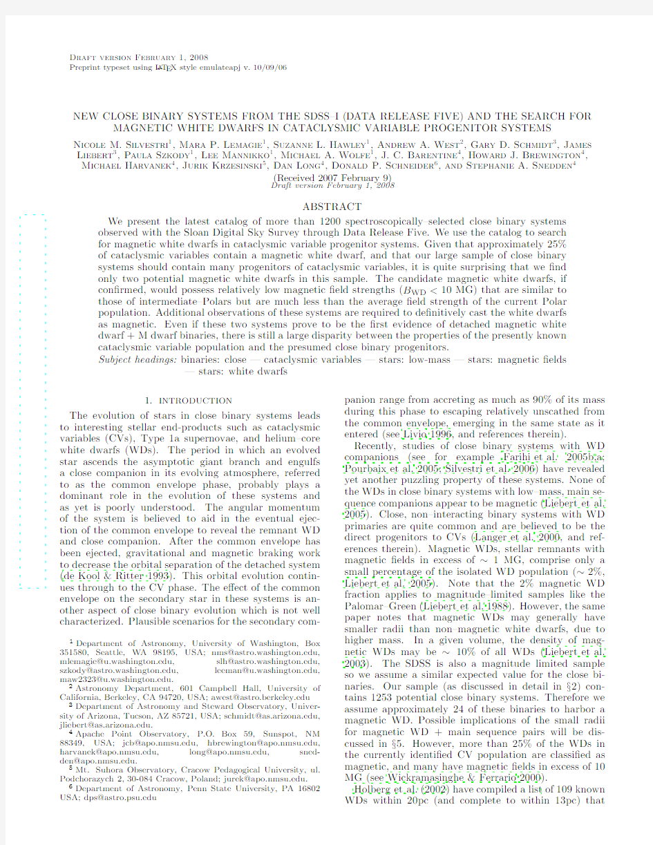 New Close Binary Systems from the SDSS-I (Data Release Five) and the Search for Magnetic Wh