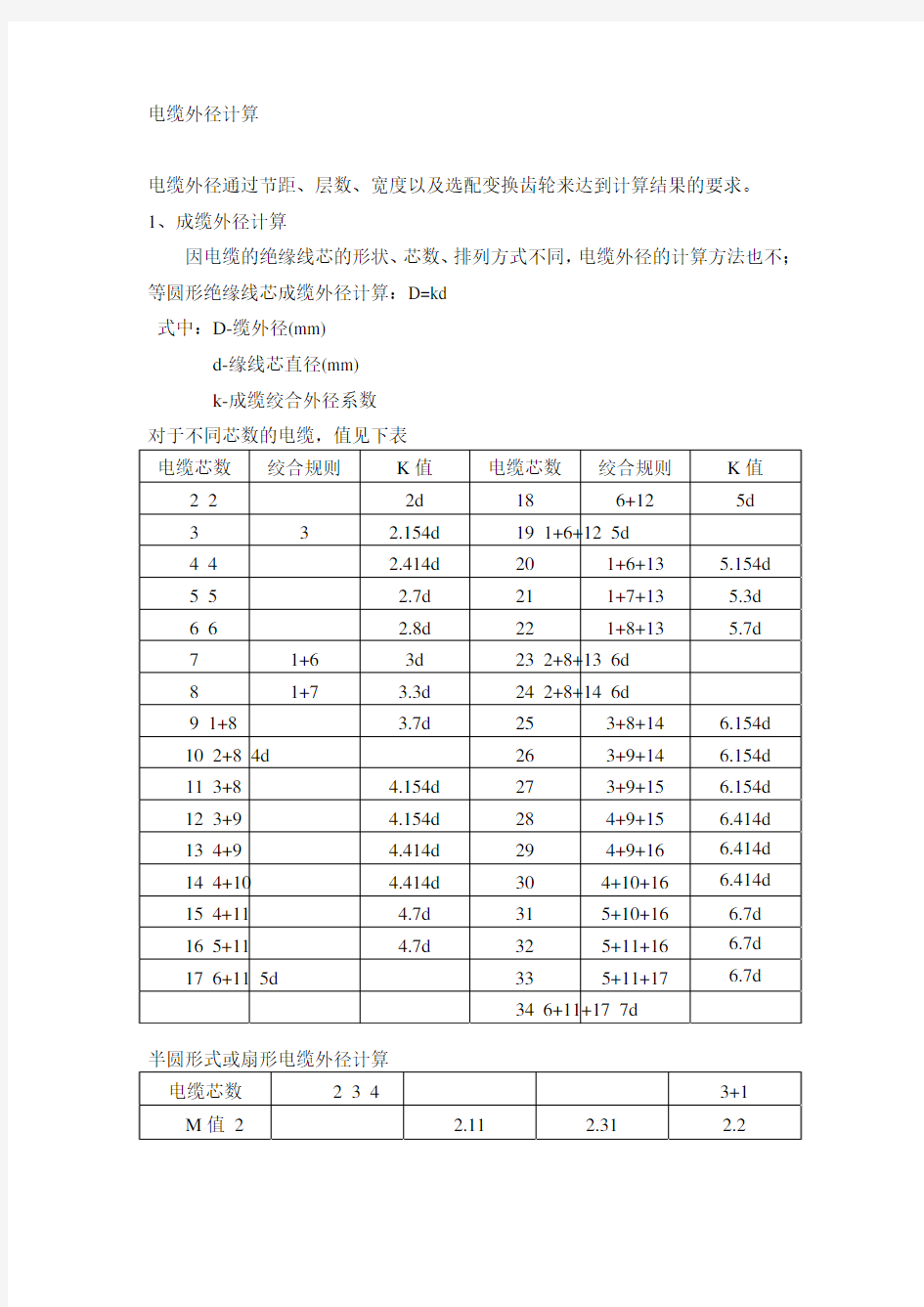 电缆外径计算公式