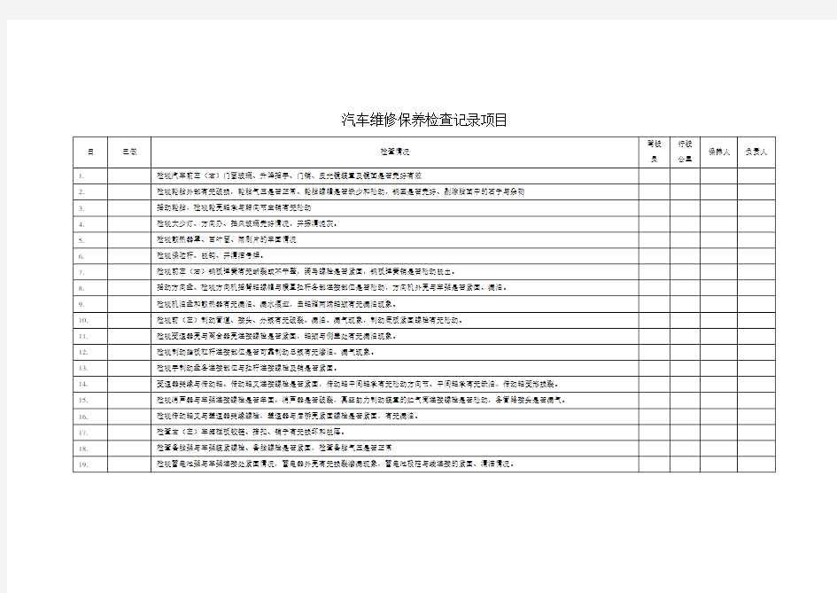 汽车维修保养记录表