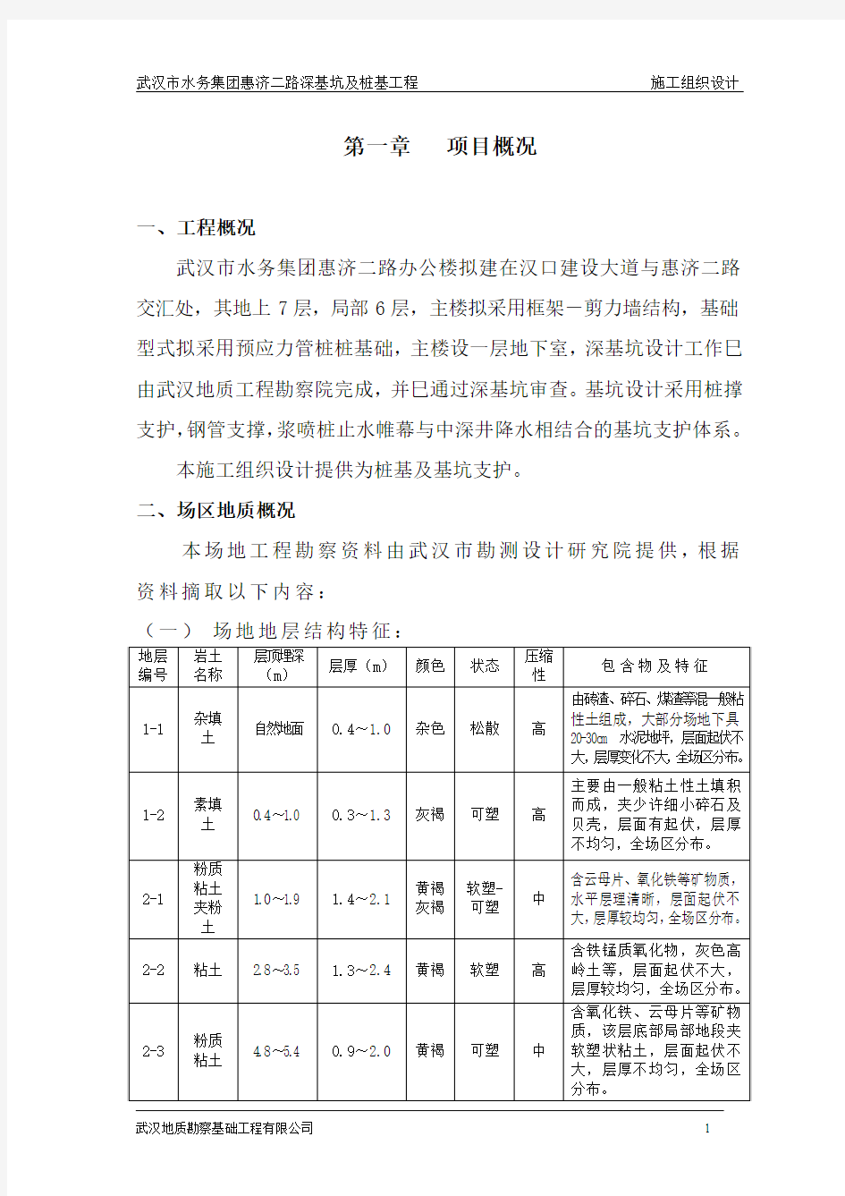 施工组织设计(武汉市深基坑及桩基)