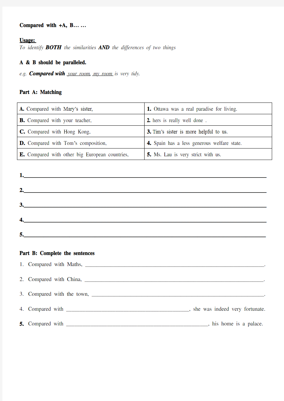 Compared with worksheet