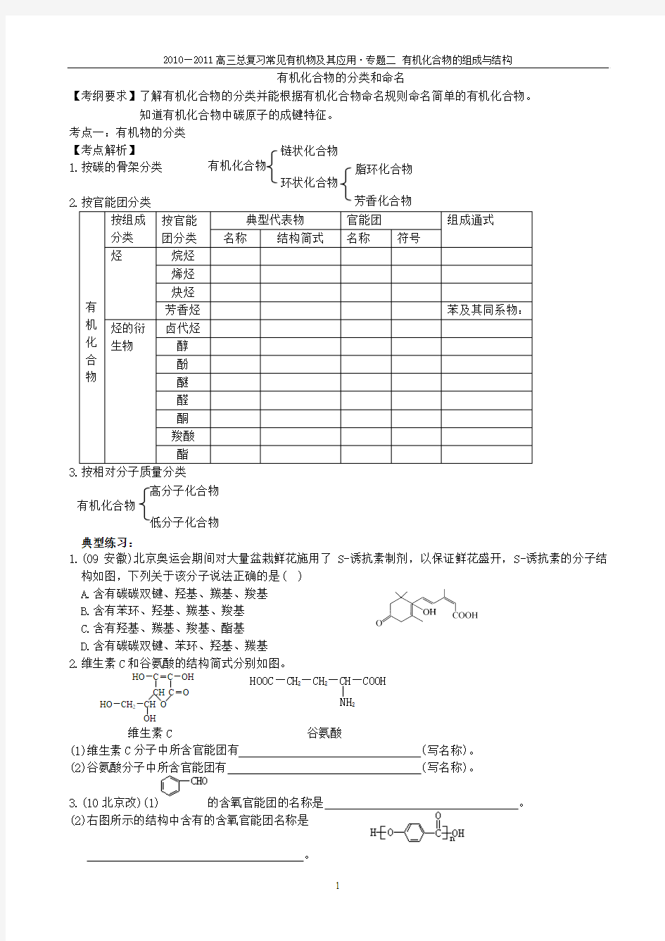 专题一 有机化合物的组成与结构