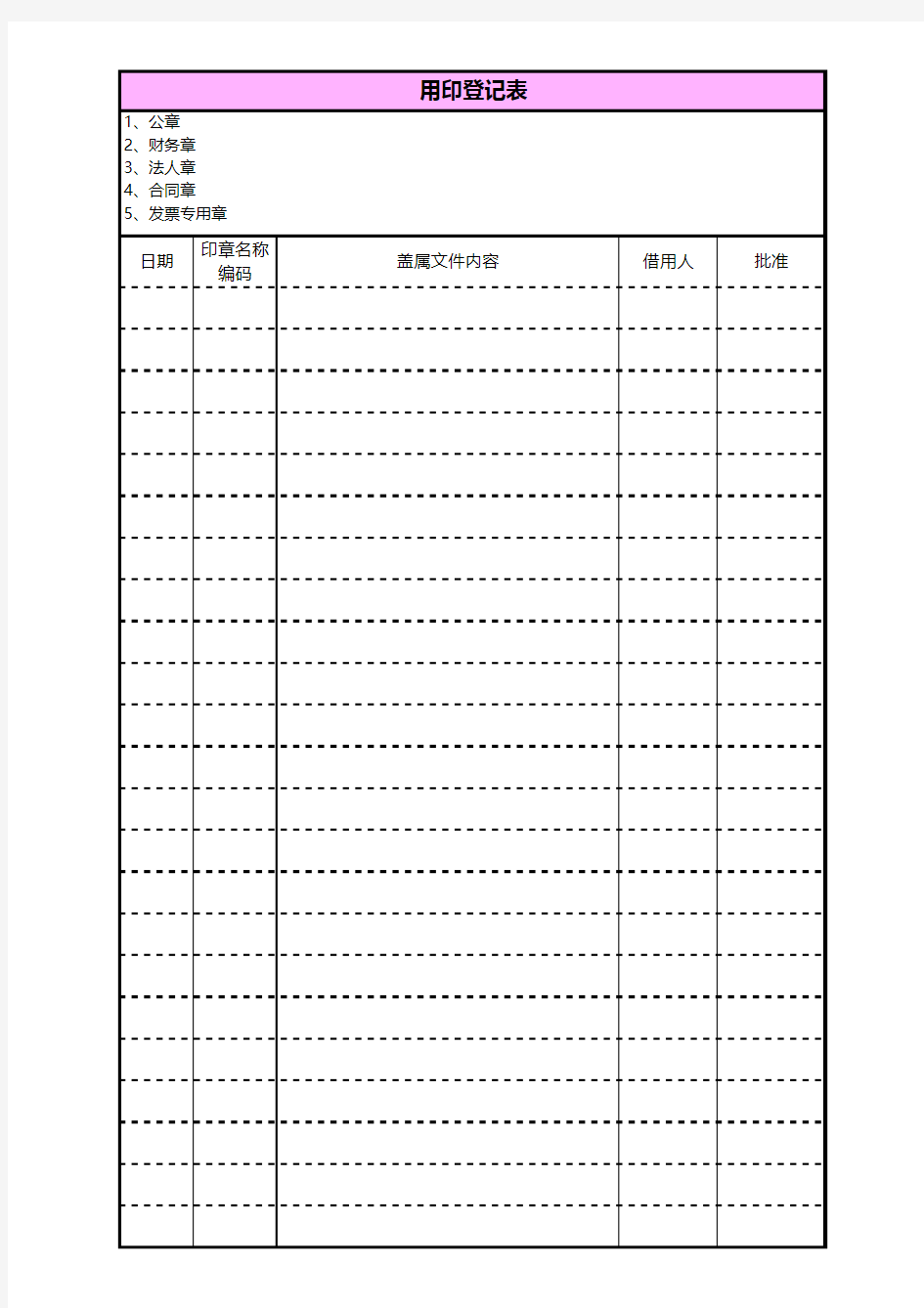 公司证照使用登记表1