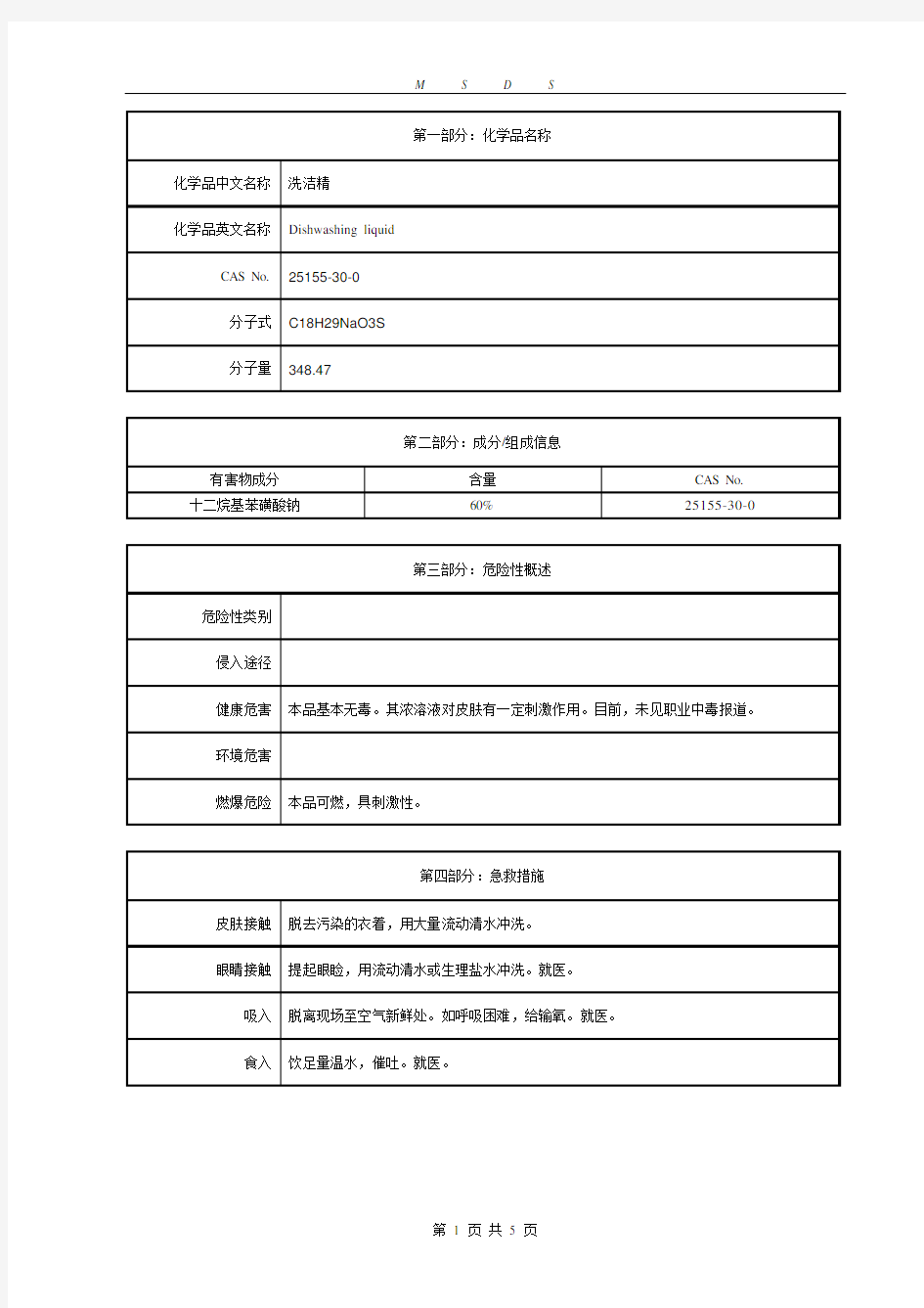 洗洁精-MSDS