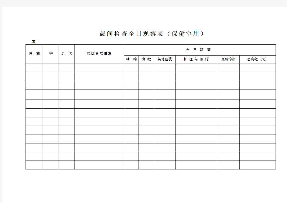 晨间检查全日观察表(保健室用)