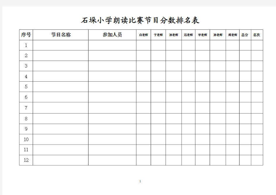 朗读比赛评分汇总表表