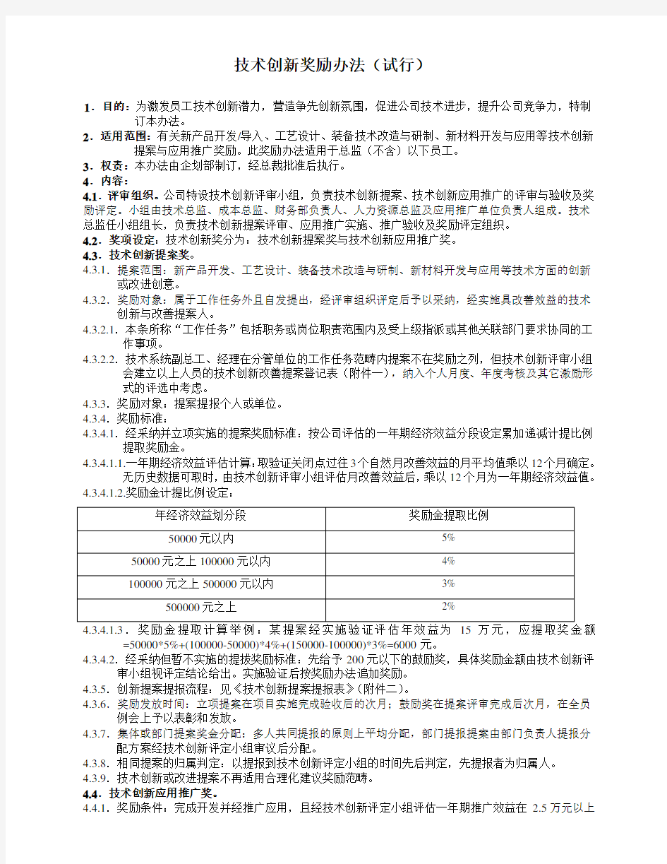 技术创新奖励办法