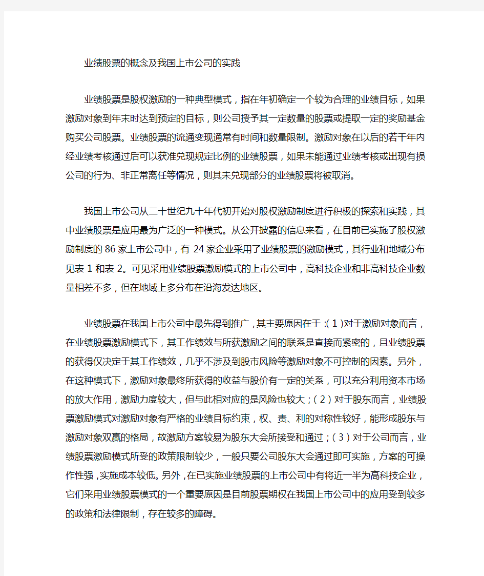 业绩股票激励模式：中国上市公司案例分析