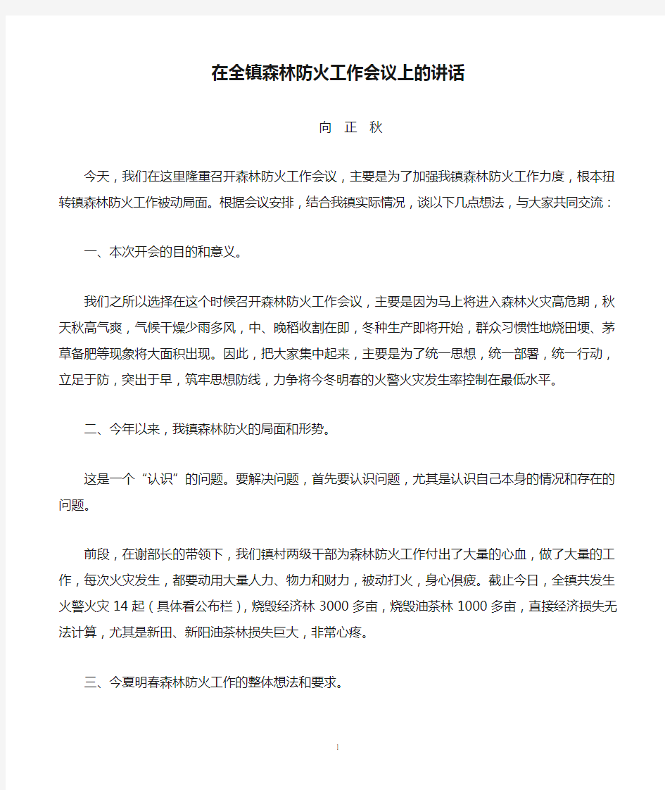 在全镇森林防火工作会议上的讲话