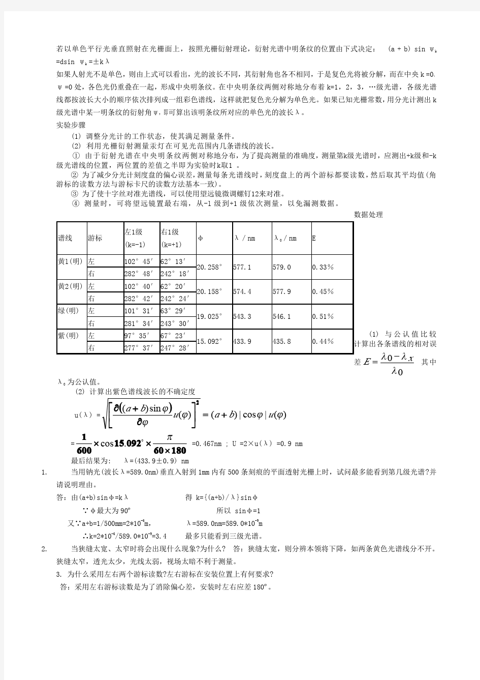 大学物理实验报告答案(吐血整理)(免费下载)