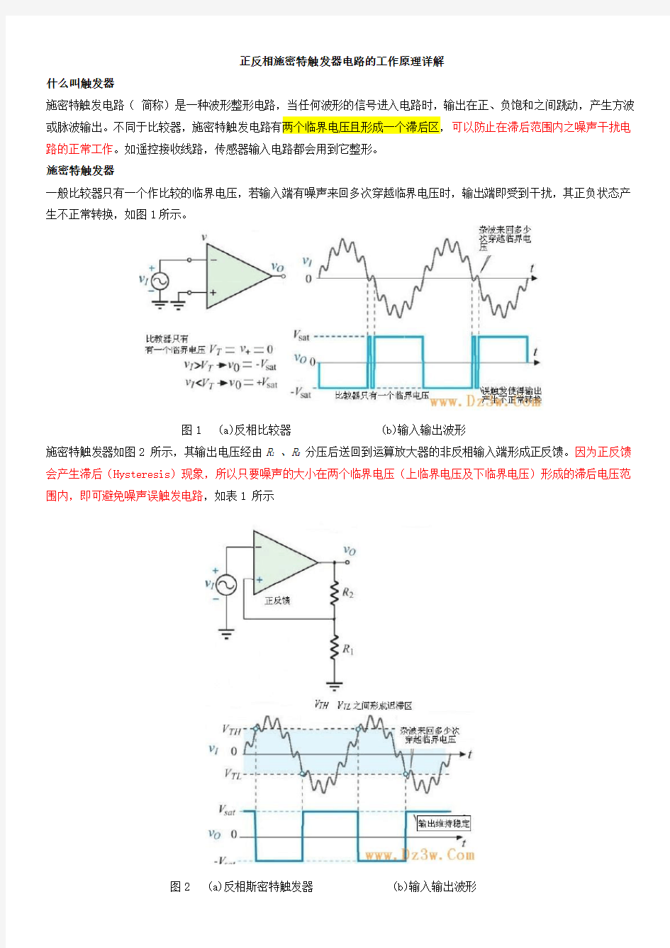 正反相施密特触发器电路的工作原理详解