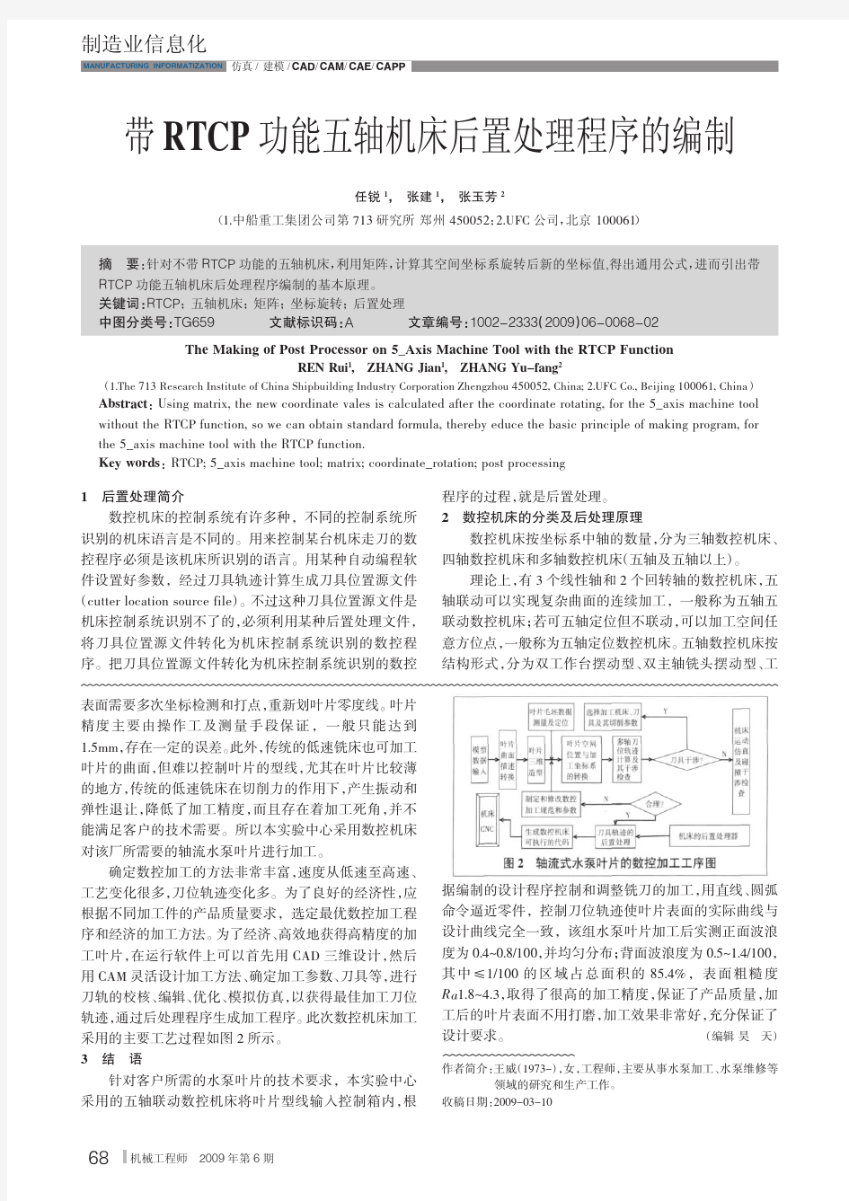 带RTCP功能五轴机床后置处理程序的编制