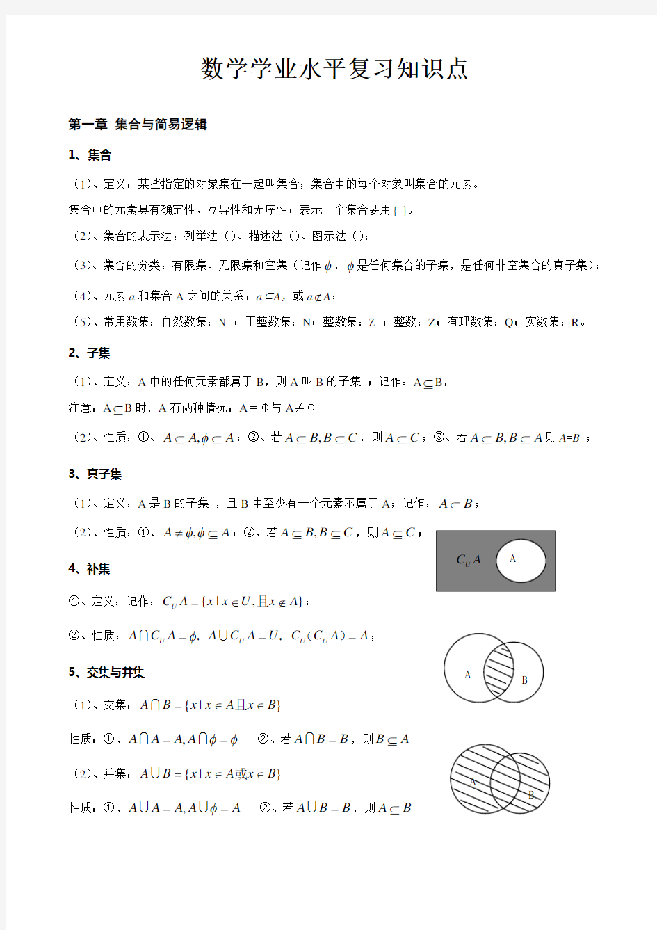 高中数学会考知识点总结-(超级经典) 