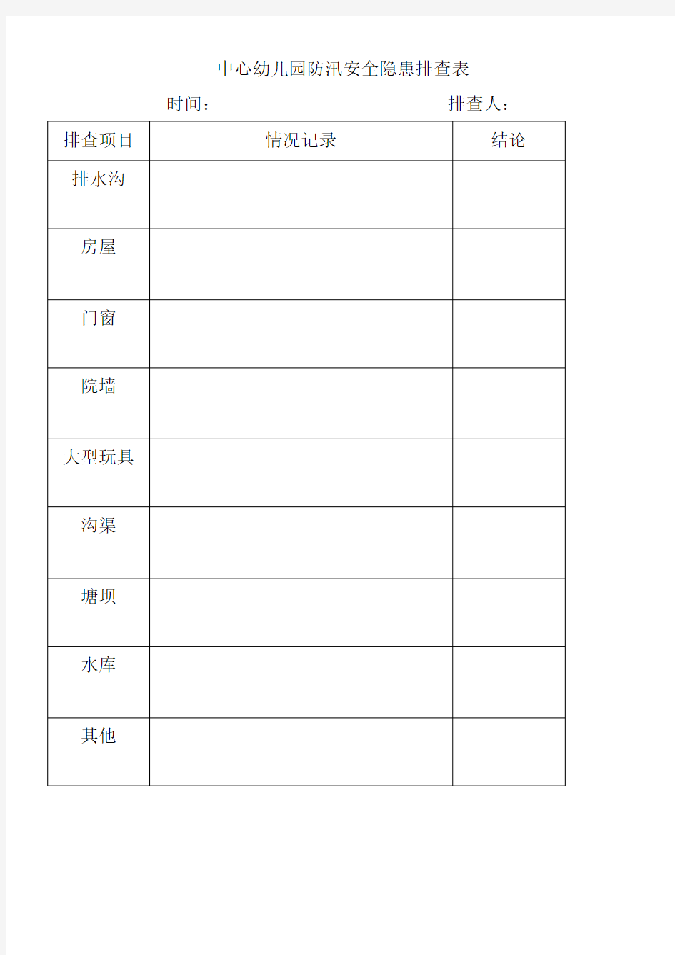 防汛安全隐患排查表