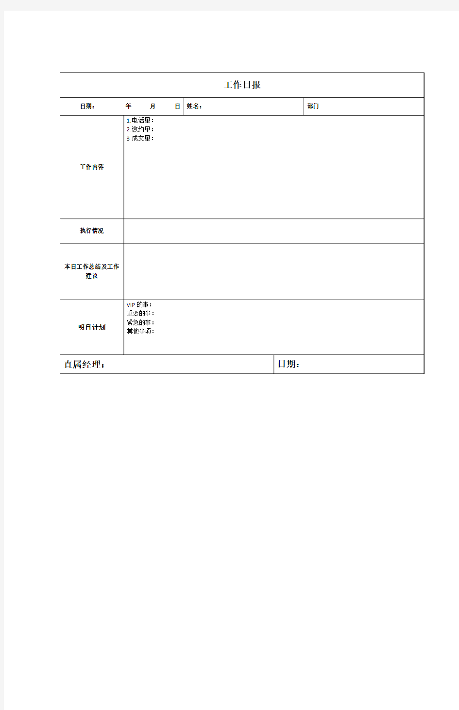 工作日报模板