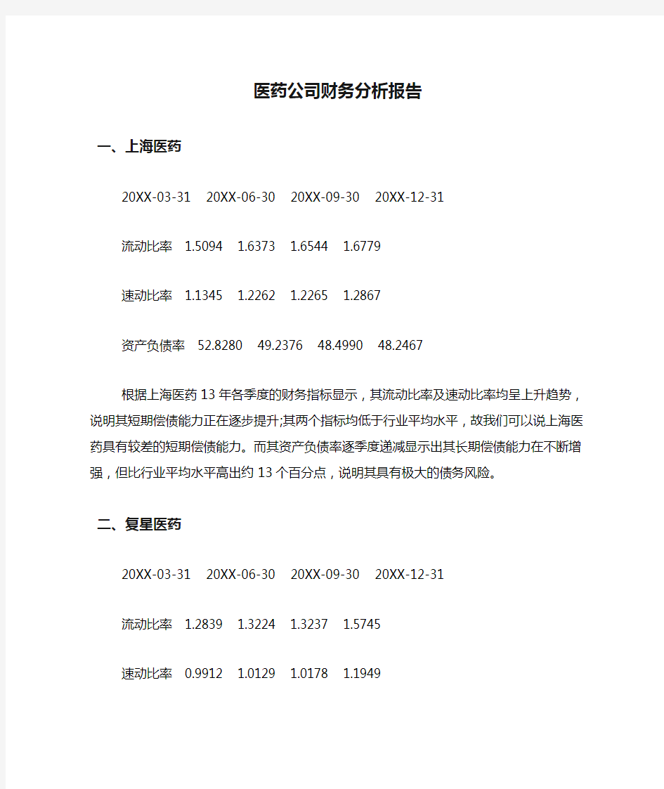 2019年医药公司财务分析报告