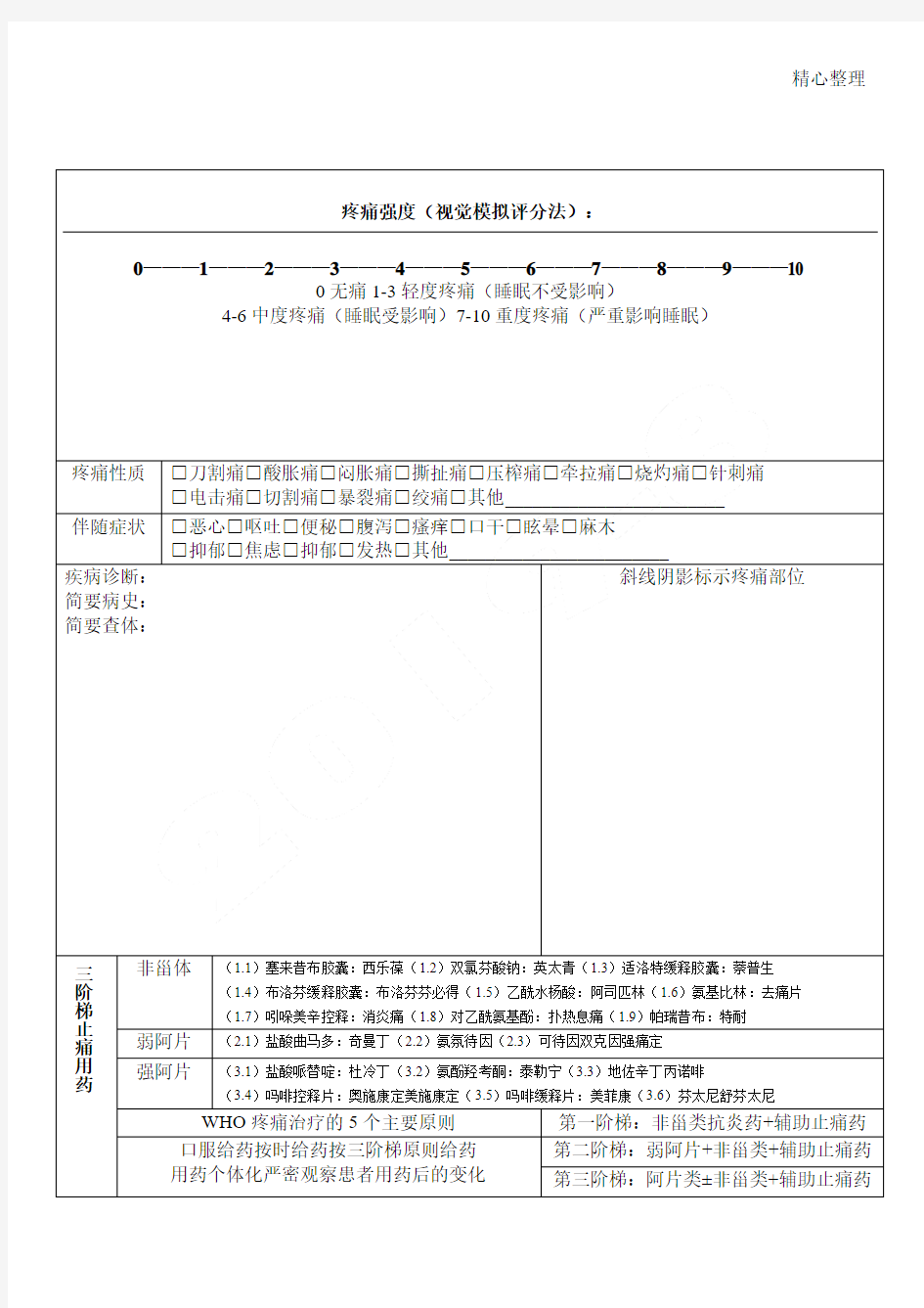 疼痛评估量表格模板71177