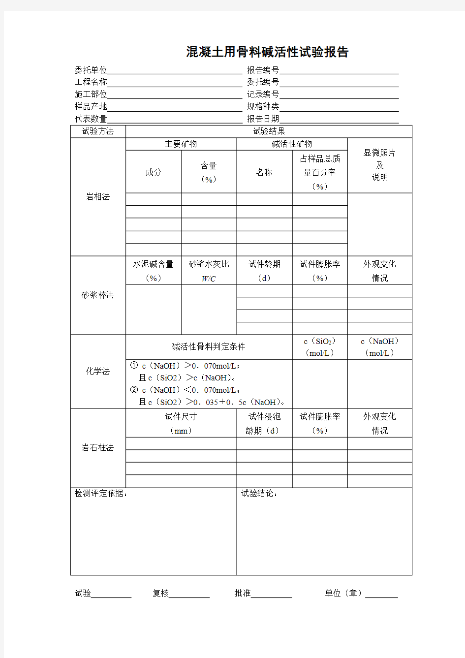 混凝土用骨料碱活性试验报告