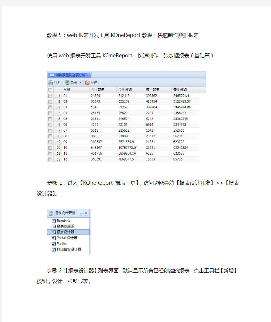 web报表开发工具KOneReport教程：快速制作数据报表