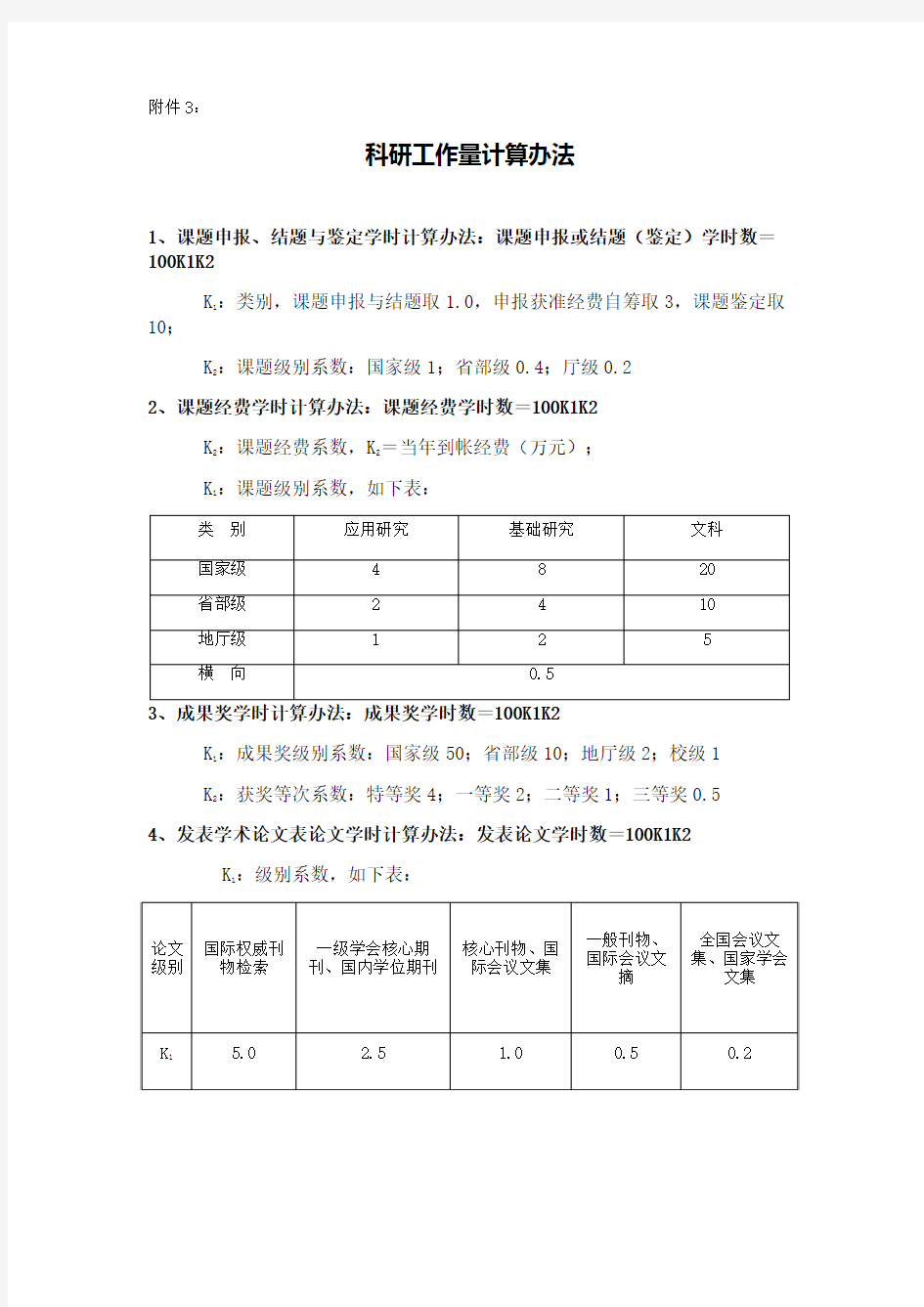 科研工作量计算办法