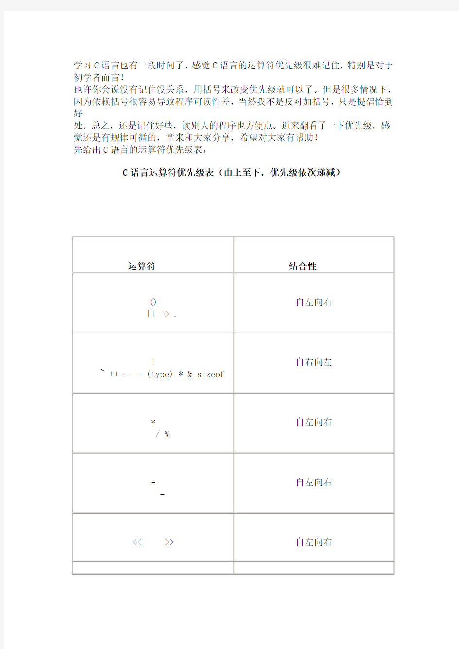 《C语言优先级》Word文档