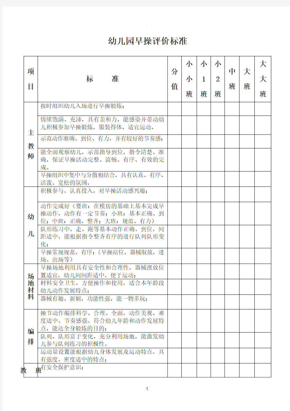 幼儿园早操评价标准