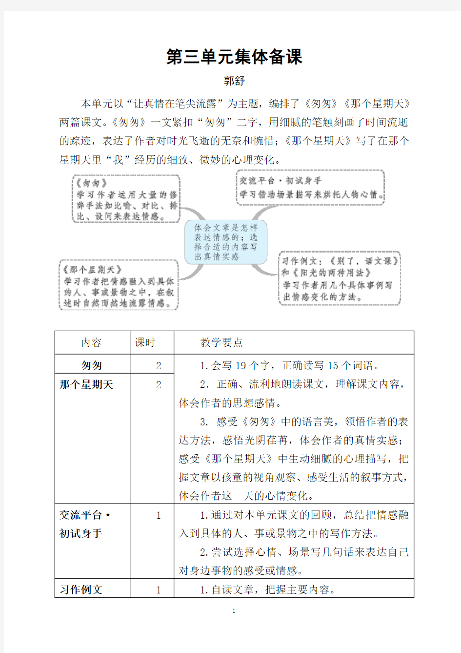 部编六年级语文下册第三单元集体备课教案(表格式打印版)