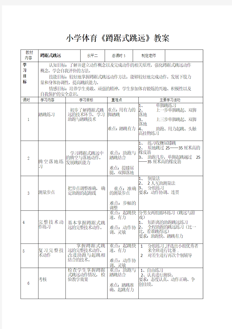 小学体育《蹲踞式跳远》教案