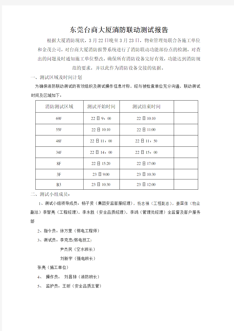 消防联动测试报告