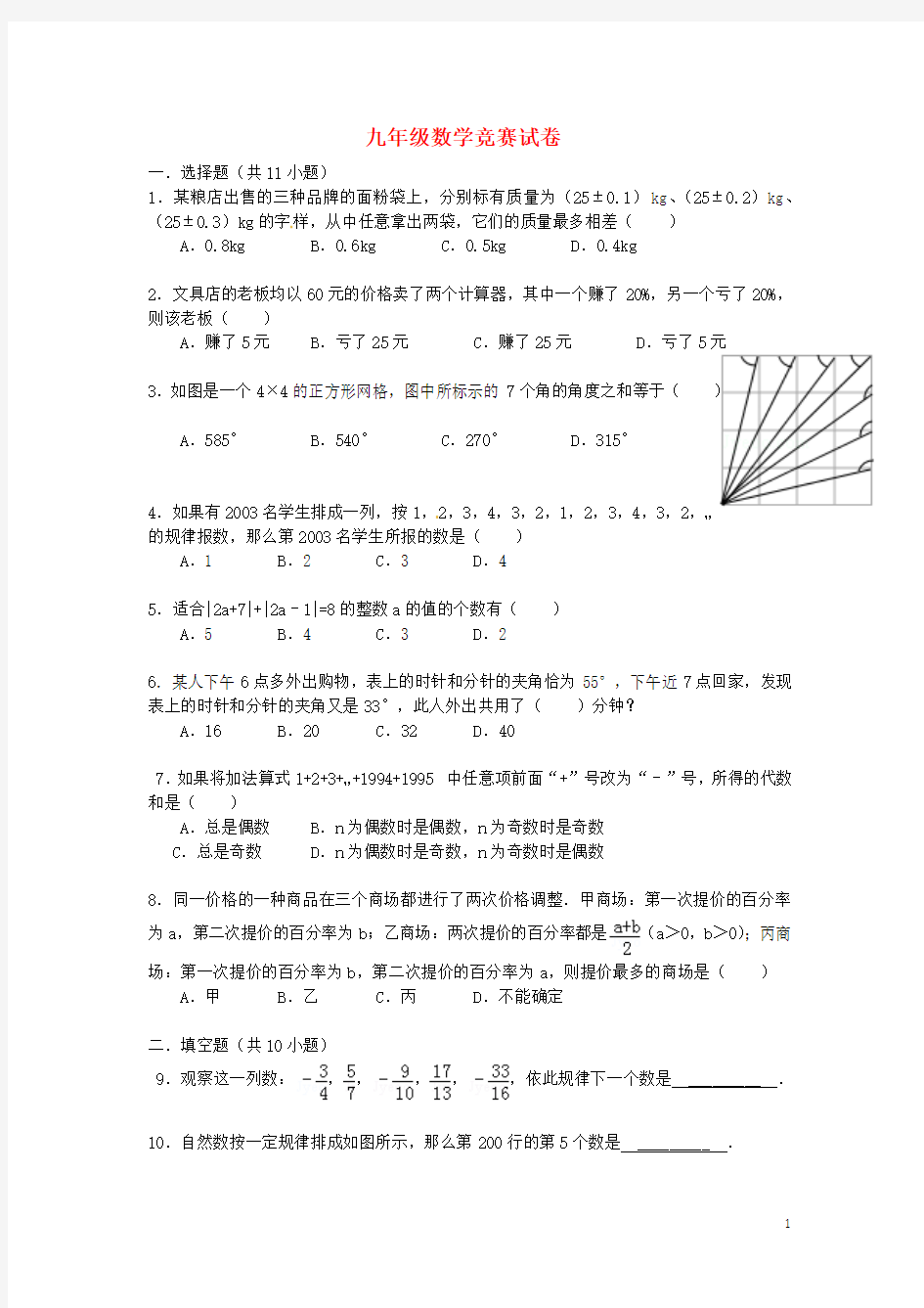 浙江省绍兴县2012-2013学年七年级数学竞赛模拟试题